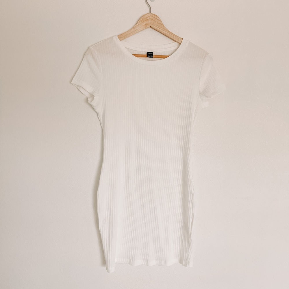 NWOT SHEIN t-shirt dress ribbed white casual short sleeve bodycon - Picture 3 of 8